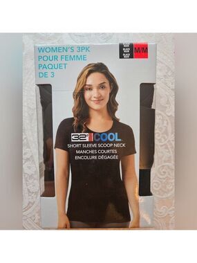 32 Degrees Cool Quick Dry T-Shirts, Box of 3 Black Shirts, Medium, New in Box